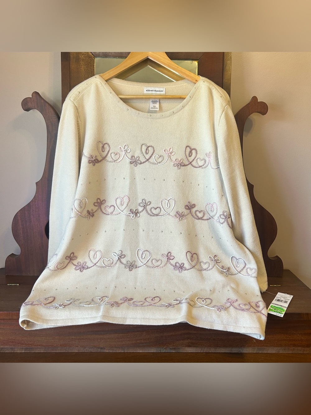 Dead Stock Alfred Dunner 'Telluride Biadere Hearts' Pullover Sweater: 1X